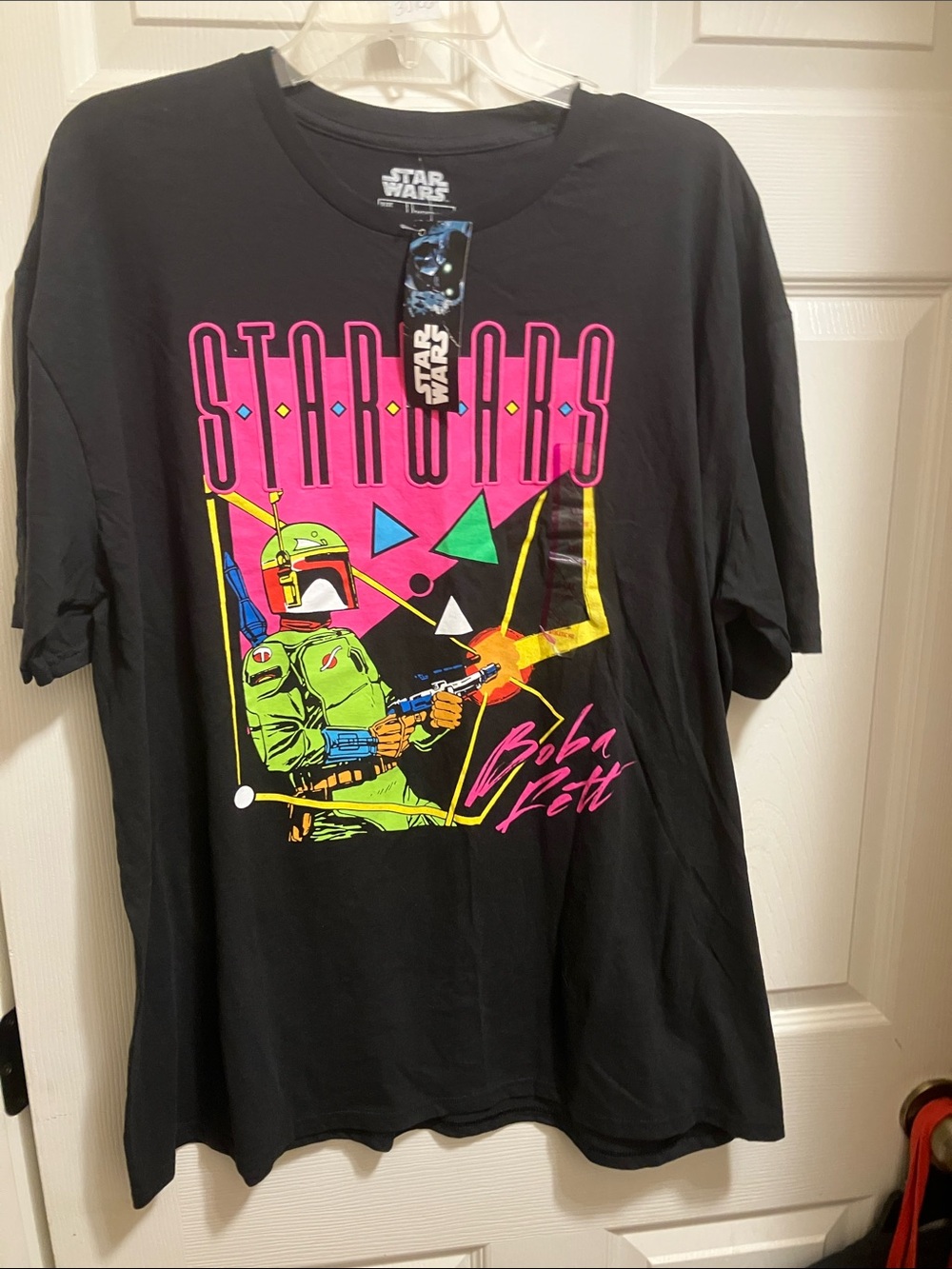 NWT Star Wars Boba Fett Neon Graphic Tee - Black with Pink, Green, Yellow, Blue